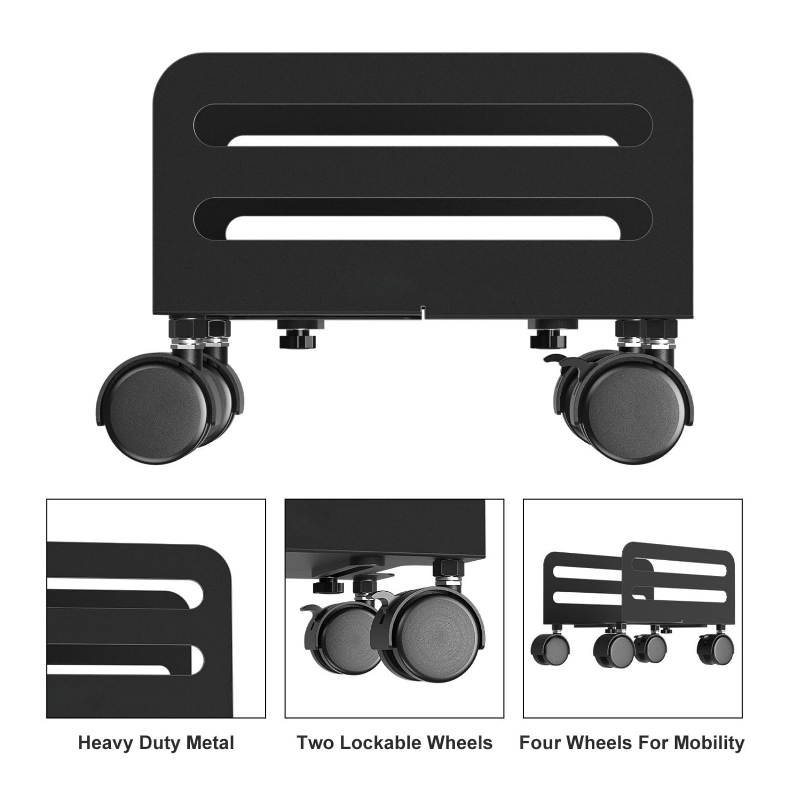 Soporte móvil para CPU, carrito ancho ajustable de acero con ruedas bloqueables para torres de ordenador, soporte móvil para CPU con rueda bloqueable