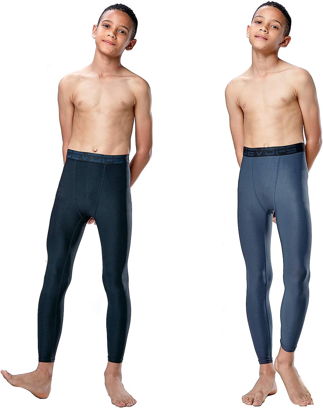 DEVOPS 2 Pack Youth & Boys Thermal Compression Baselayer Sport Tights Fleece Lined Pants & Long Sleeve Top