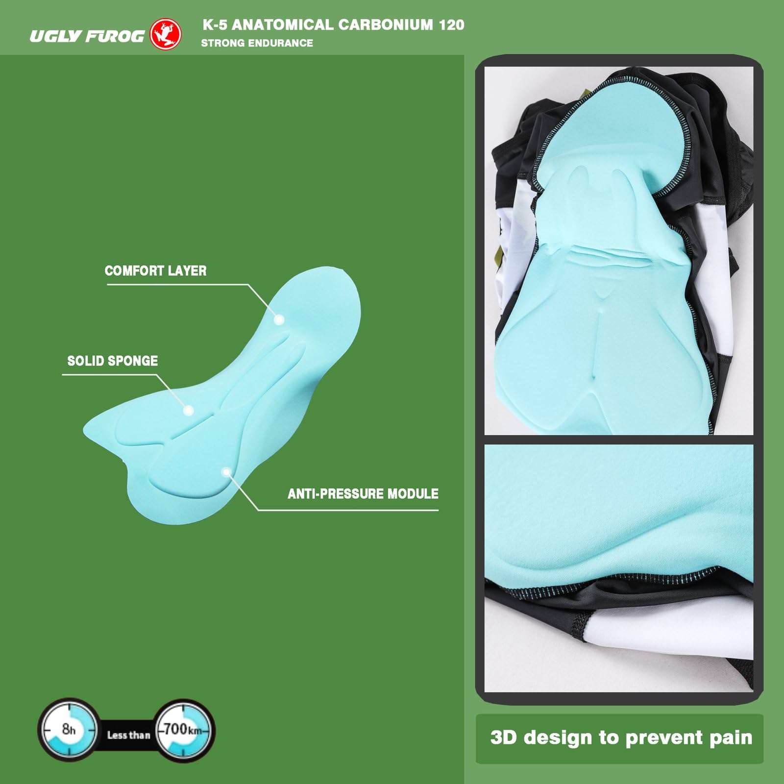 UGLY FROG Culote Bicicleta Hombre Culotes MTB con Acolchado Pantalones Cortos Ciclismo Transpirable Secado Rápido
