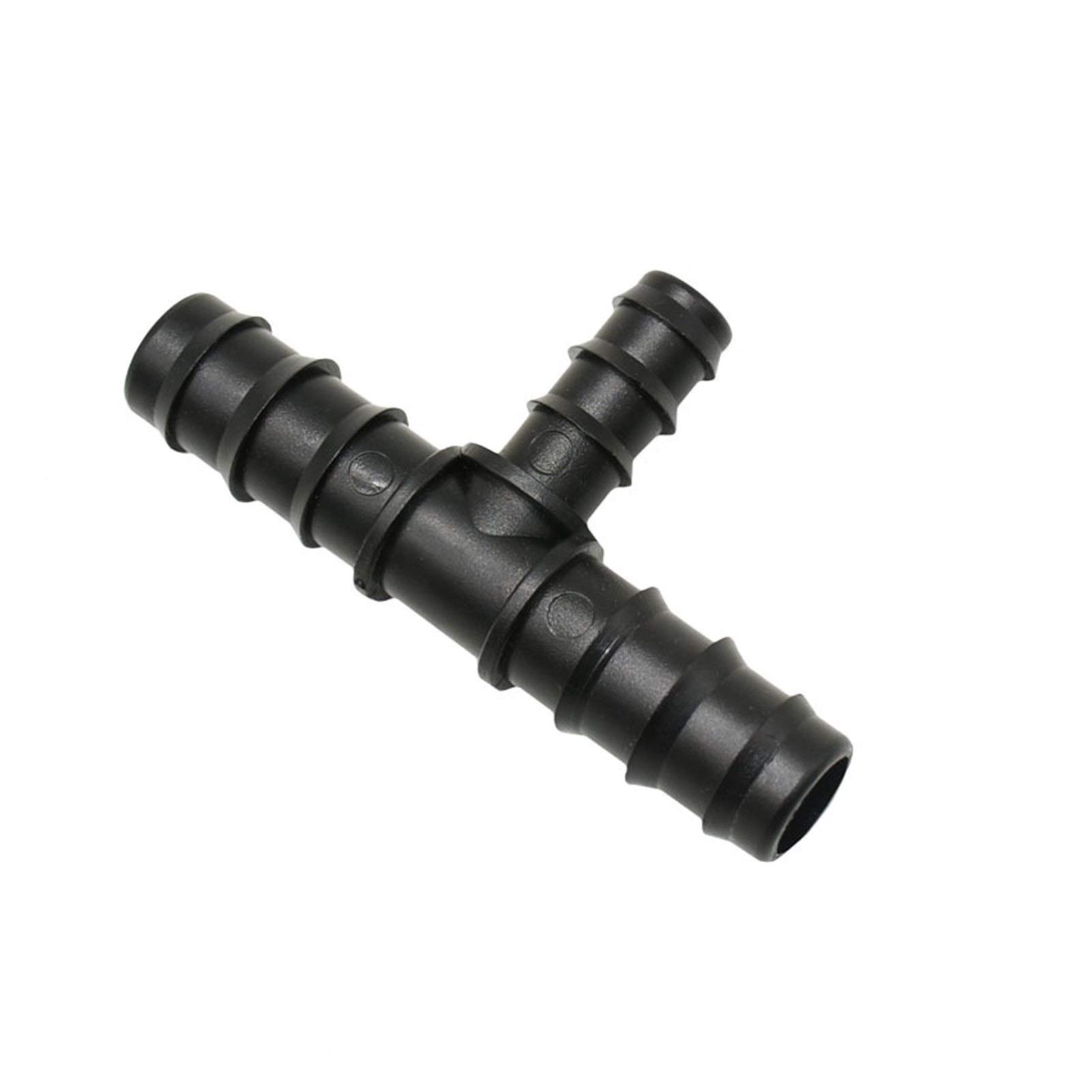 Adaptador de Manguera Doméstica Distribuidor de Manguera de Jardinería de 3/4 "A 1/2" Conector en T Reductor de 3 Vías Conector de Púa en T para Manguera de 20 Mm a 16 Mm 50 Piezas/Negro