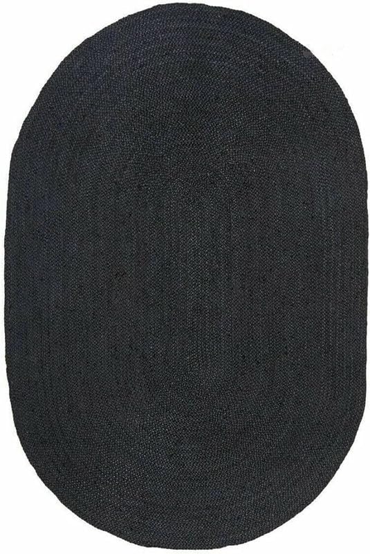 Tapis ovale en jute fait à la main Noir 2,4 x 3,4 m