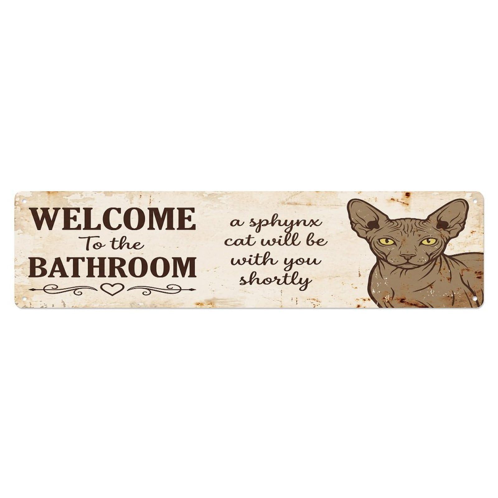 Vintage WELCOME To The BATHROOM Sphynx Cat Metal Tin Sign