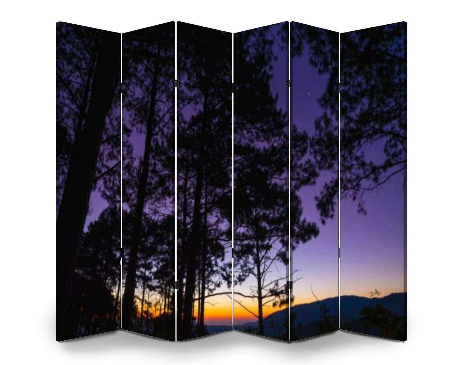 6 Panels Room Divider Screen Partition Silhouette of Pine Tree Before Sunrise in The Morning Silhoue