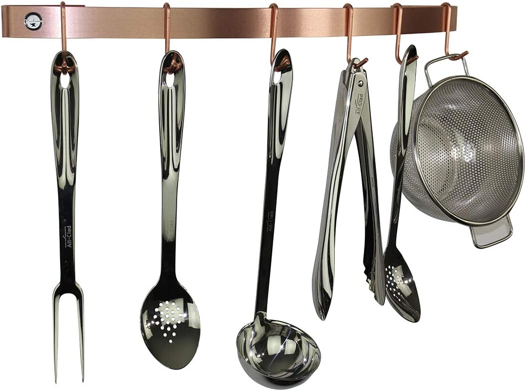 Handcrafted 24" Curved Wall Rack Utensil Bar w 6 Hooks Brushed Copper