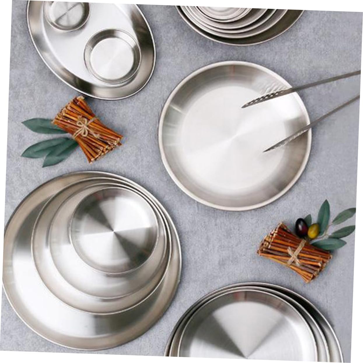 5Pcs Stainless Steel Plate Multi Purpose Dinner Plates Unbreakable and Heat Insulation for Fruits Snacks Parties Outdoor Picnics and More