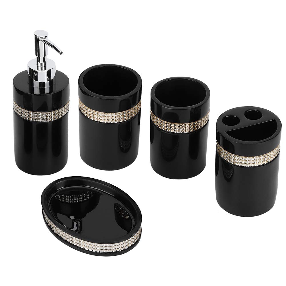 Juego de Accesorios de Baño de Resina, Dispensador de y Vaso para | Set de 5 Piezas, Acabado Negro, Incluye Vaso y Jabonera, Diseño Moderno