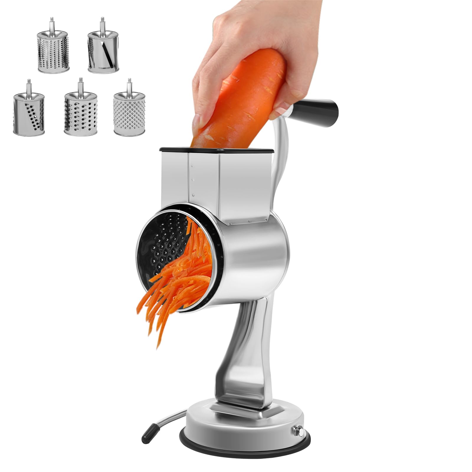 Grattugia manuale a tamburo in acciaio inox, con 5 lame a tamburo, grattugia per formaggio multifunzionale, per tagliare e tritare patate, cetrioli, limoni