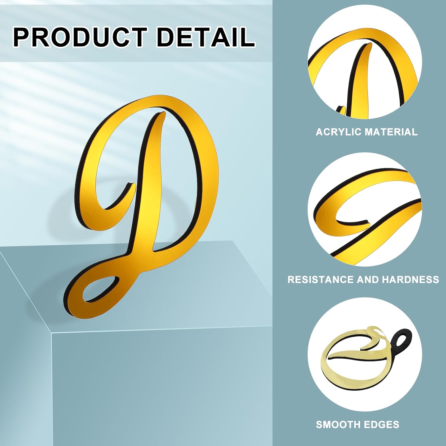uxcell Alphabet Mirror Wall Stickers 9" Acrylic 3D Letter D Dark Gold image 3