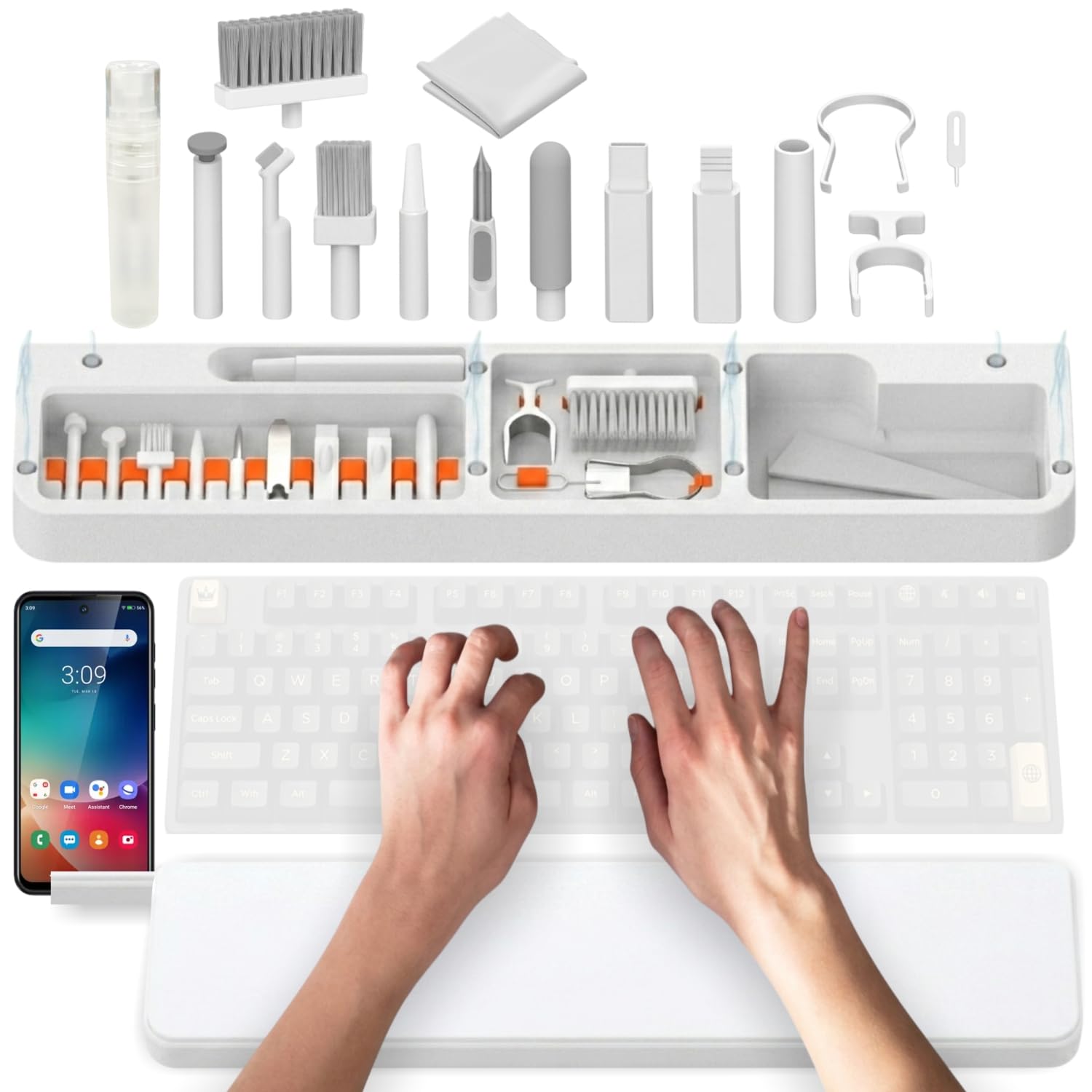 Elfora 21-in-1 Cleaning Kit with Wrist Rest | Non-Slip Palm Support for Typing | Multi-Purpose Cleaning Tools for Laptop, Keyboard, Screen, PC, Monitors, Camera & Earphones with Dust Removal (White)-image-23