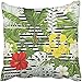 Taie D’Oreiller Plantes Tropicales Monstera Bougainvillea Hibiscus Palm sur B W Stripes Colorful Housse De Coussin Doux Décoration Housse d'oreiller pour Canapé Chaises Salon 45X45Cm
