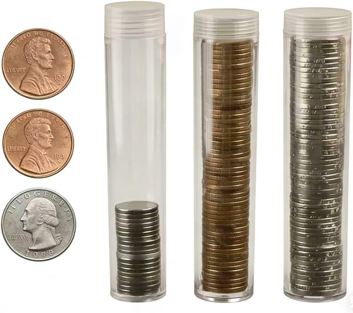 30 Pcs Dollar Coin Tubes Clear Plastic Half Dollar Storage Tubes with Screw Lid Containers for Coins Collection Supplies （1.18× 5.31 Inch）