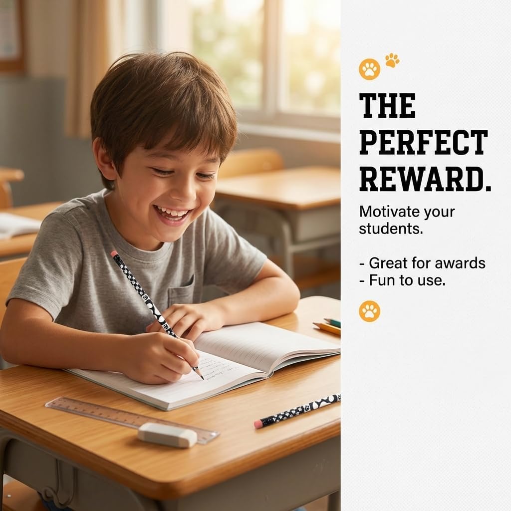 Anderson's, Black and White Paw Pencils, Set of 100, School Pencils, Student Awards, Recognition