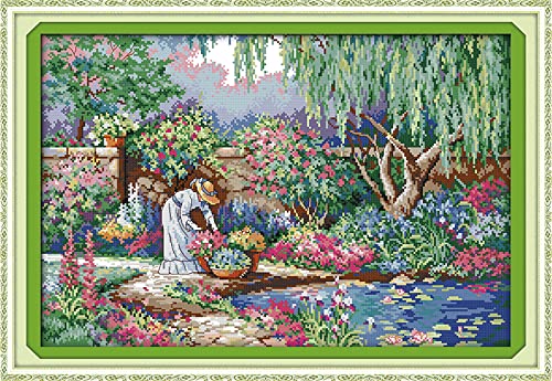 Kit broderie point de croix imprimé jardin pour une décoration intérieure relaxante