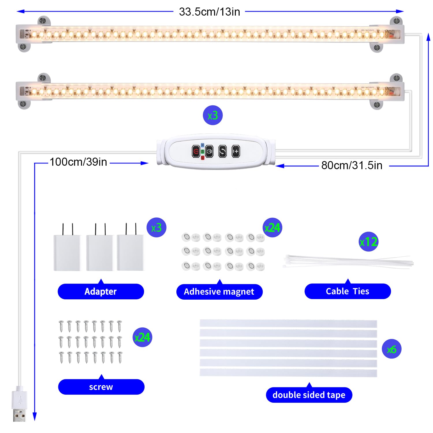 Hywyimlait Lámpara de cultivo de tira de 13 pulgadas para plantas de interior, tiras de luz LED de espectro completo de 3500 K con encendido/apagado automático, temporizador de 3/9/12 horas y 10