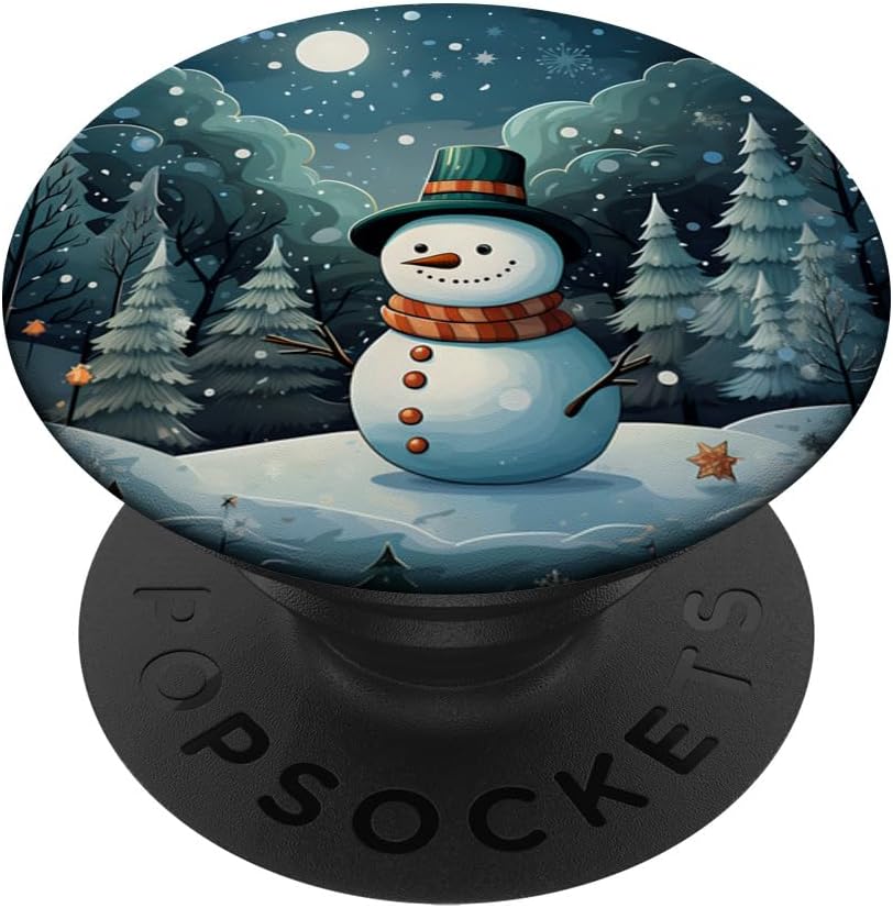 Snowman Winter Night Snow Village PopSockets MagSafe PopGrip for iPhone