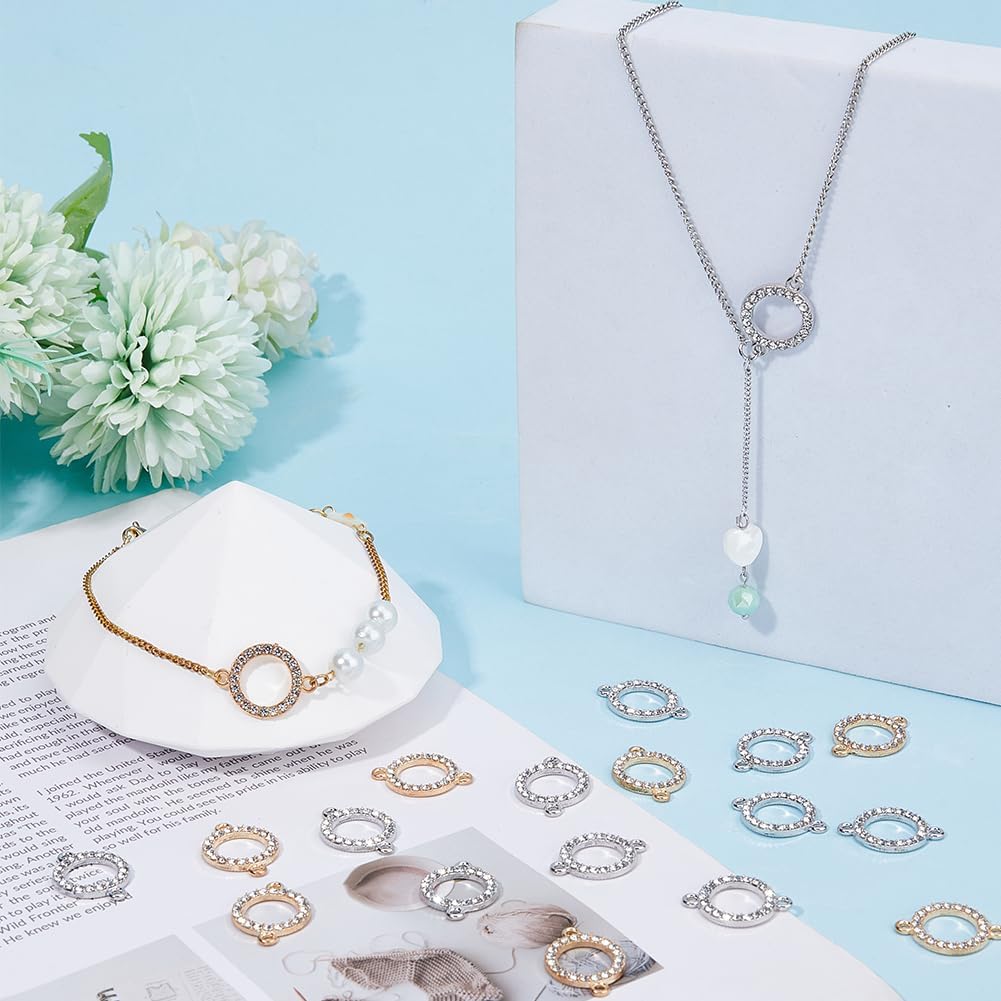 60pcs 14k Gold Connectors Charm Alloy Connector Charm 0.9 Inch Flat Round Link Charm Crystal Rhinestone Connector with Double Loops for Bracelet Earring Jewellery Making - Image 5