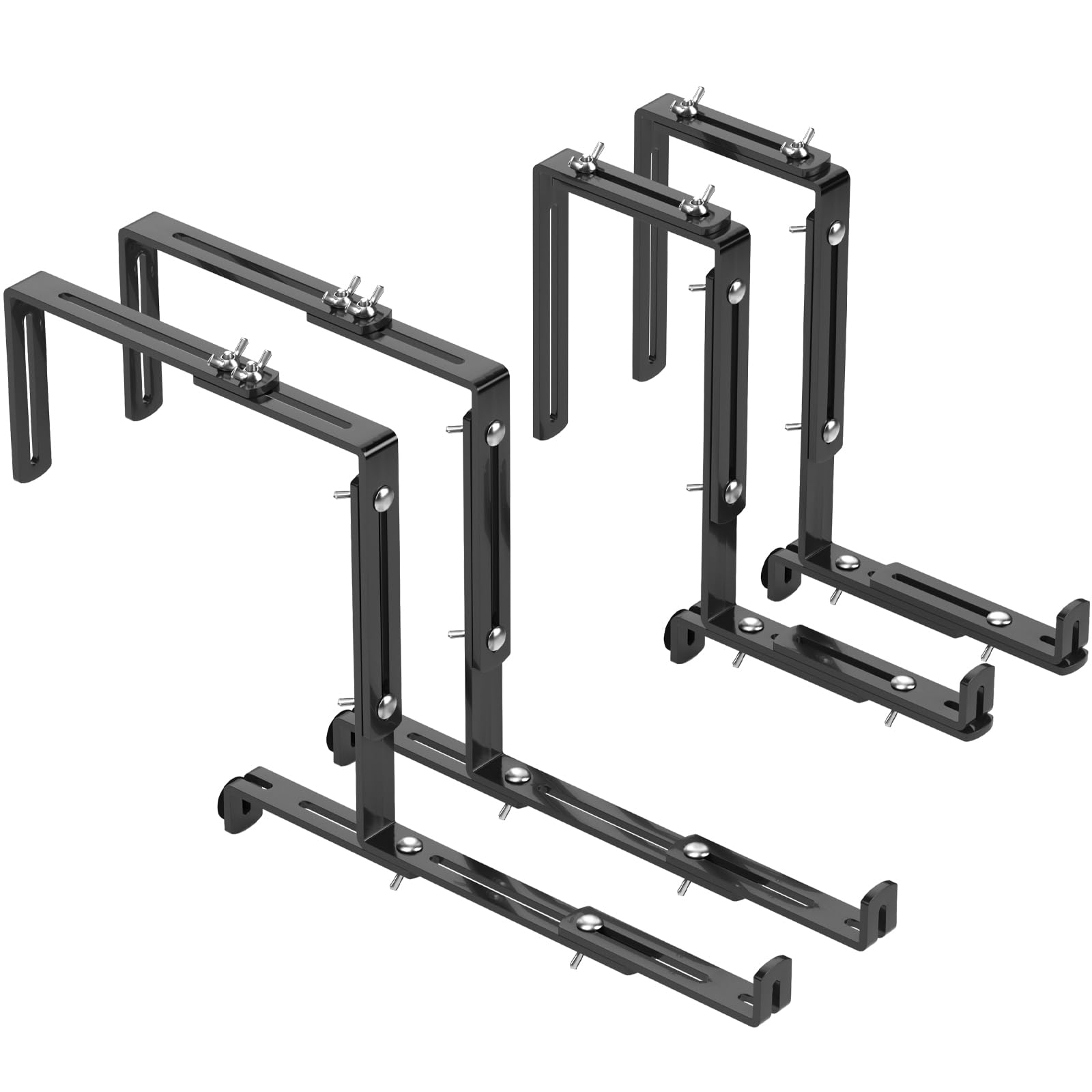 Bamworld Soporte para Jardineras de Balcón Ajustable sin Taladrar - 4 Soporte Universal en Metal para Todo Tipo de Barandillas y Macetas - Color Negro