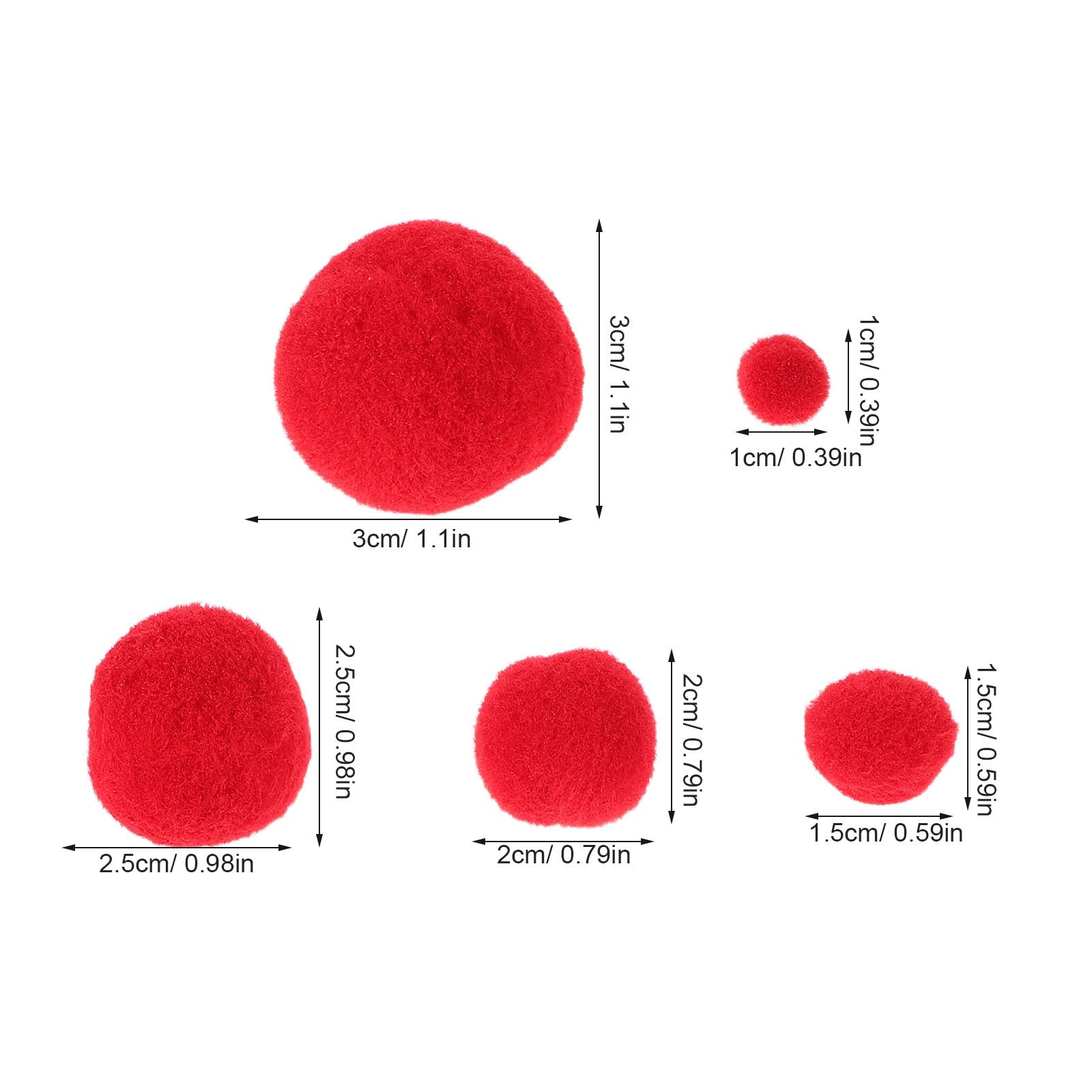 WRITWAA 500 Stück Rote Kleiner Pompons aus Polyester 10-30mm für Kreative Bastelprojekte und Schulaktivitäten Flauschige Weiche Bälle zur Dekoration und Selbstgemacht Handarbeit