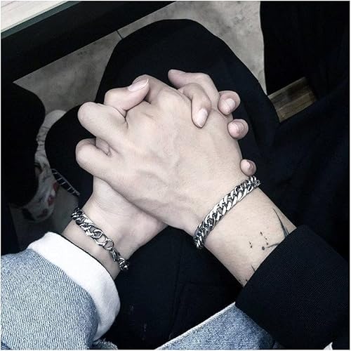 Vista 2 de 2 piezas Juego de pulseras magnéticas para parejas, pulsera de cadena cubana, pulsera magnética de corazón de durazno, pulsera de promesa