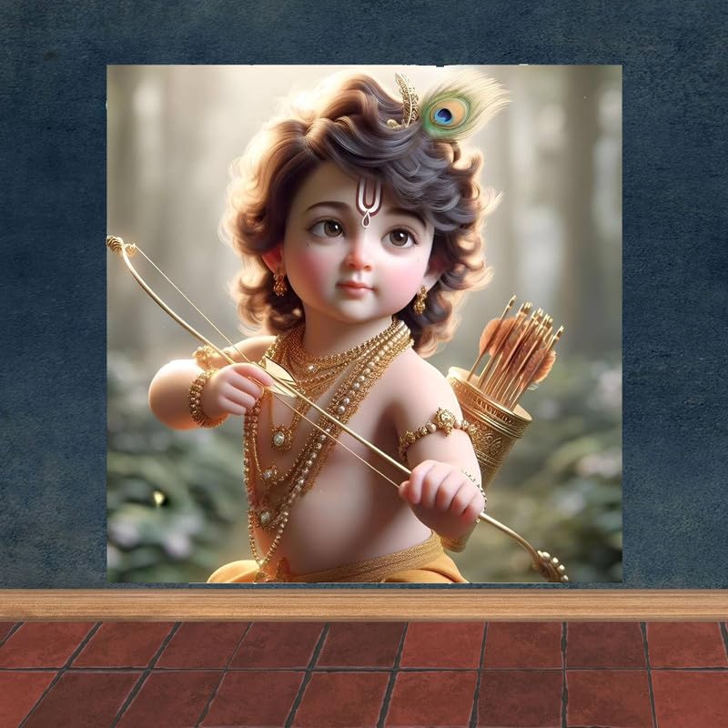 Image of British Terminal Cute little Bal Gopal Baby God Krishna| Kanha Ji | Laddu Lord Makhan Chor Painting Religious Poster for Pregnant Women for wall (matt thin vinyl,sticker,multicolor,unframed)| bj372