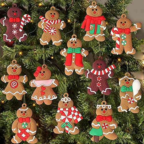 Ycall FUSU 12pcs Gingerbread Man Ornaments for Christmas Tree Assorted Plastic Gingerbread Figurines Ornaments for Christmas Tree Hanging Decorations 3 Inch Tall