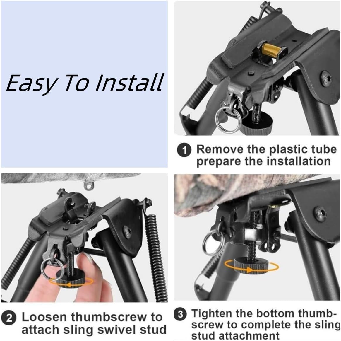 Tactical 15-27"" Hunting Rifle Bipod Adjustable Notched Legs Pivot Tilt Bipod for Long Range Hunting, Black, Swivel27