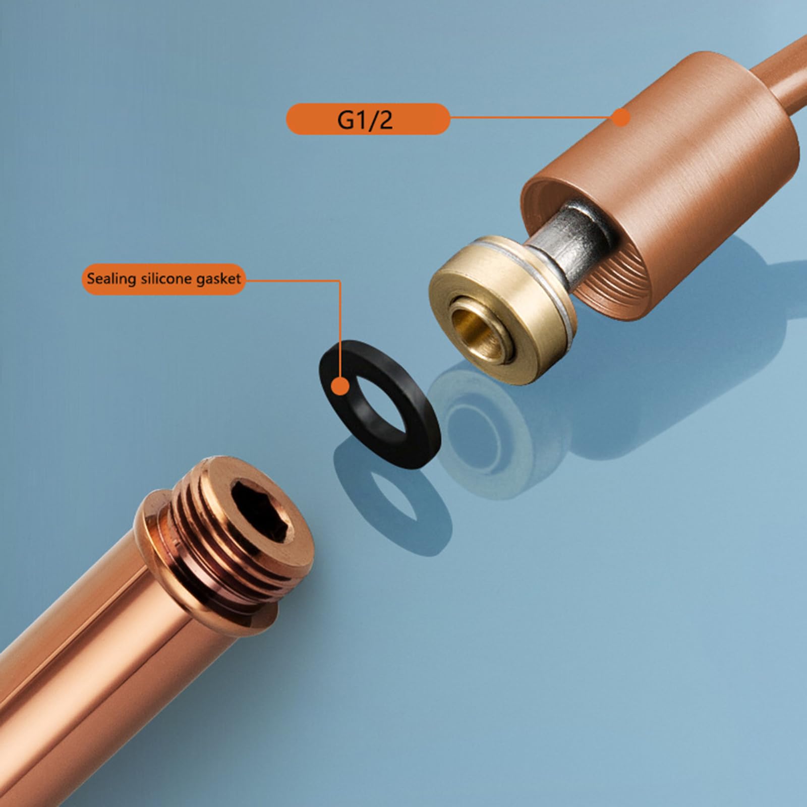 Manguera de ducha flexible de 2,3 m, manguera en espiral de resorte G1/2 para bidé e inodoro, acabado dorado rosa duradero sin enredos para baños modernos