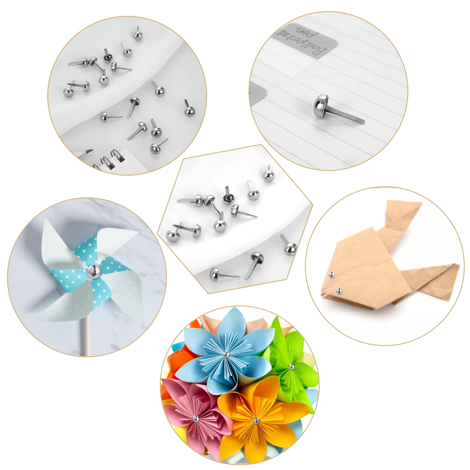 300 Fermagli In Ottone Per Scrapbooking - Mini Brads Dorati 0.3x0.47 Pollici Per Fai Da Te - Foto 5