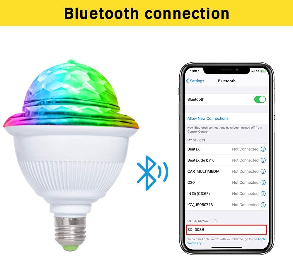 Bola de discoteca, luz de discoteca RGB activada por música, casquillo E27, iluminación de fiesta con Bluetooth, mando a distancia, para uso doméstico, fiestas, cumpleaños, Halloween, karaoke