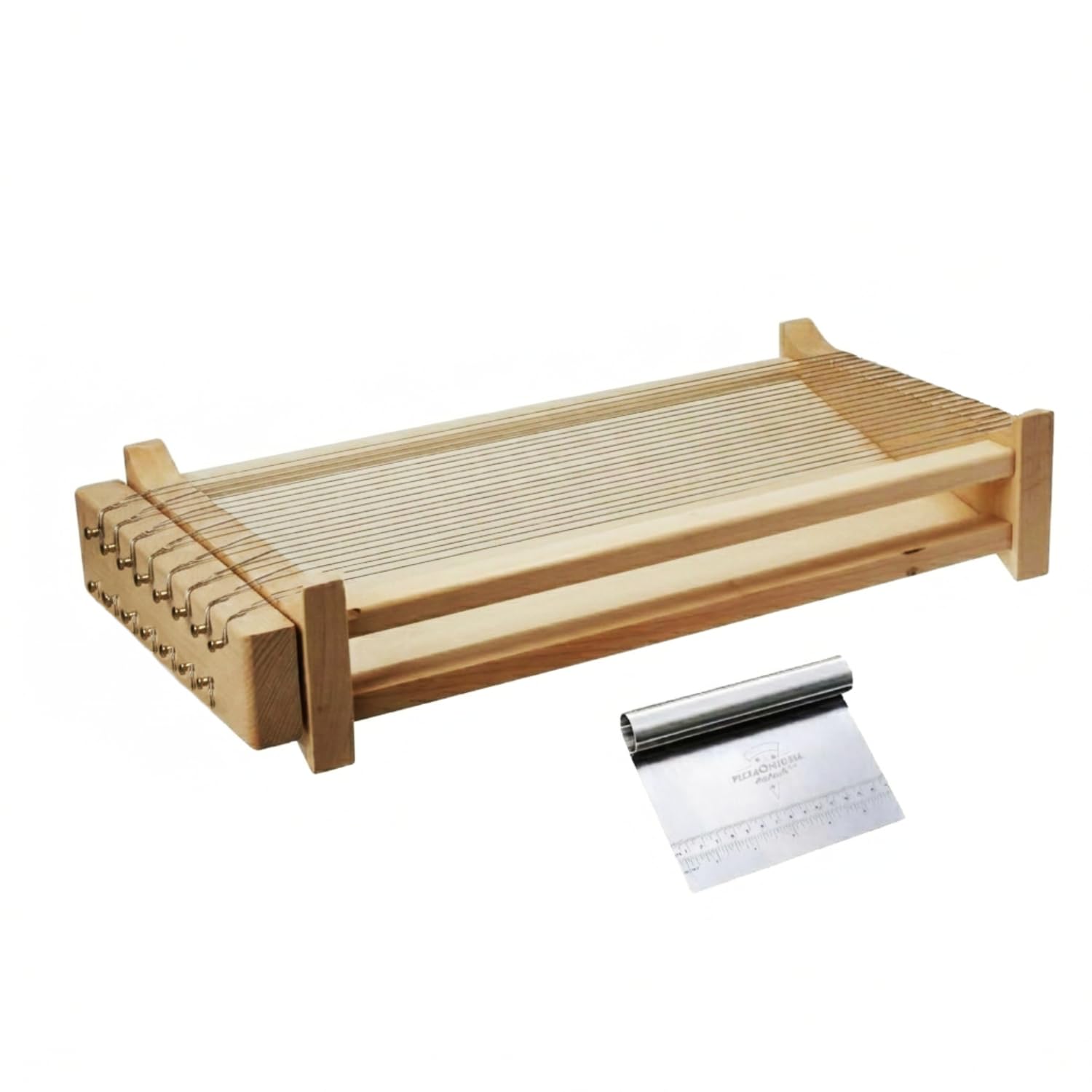 MISTERMOBY - Guitare pour pâtes fraîches - Spaghetti Fettuccine Tagliatelle Tonnarelli Artisanales des Abruzzes Cordes en acier inoxydable - Spatule en acier incluse - Qualité supérieure Made in Italy