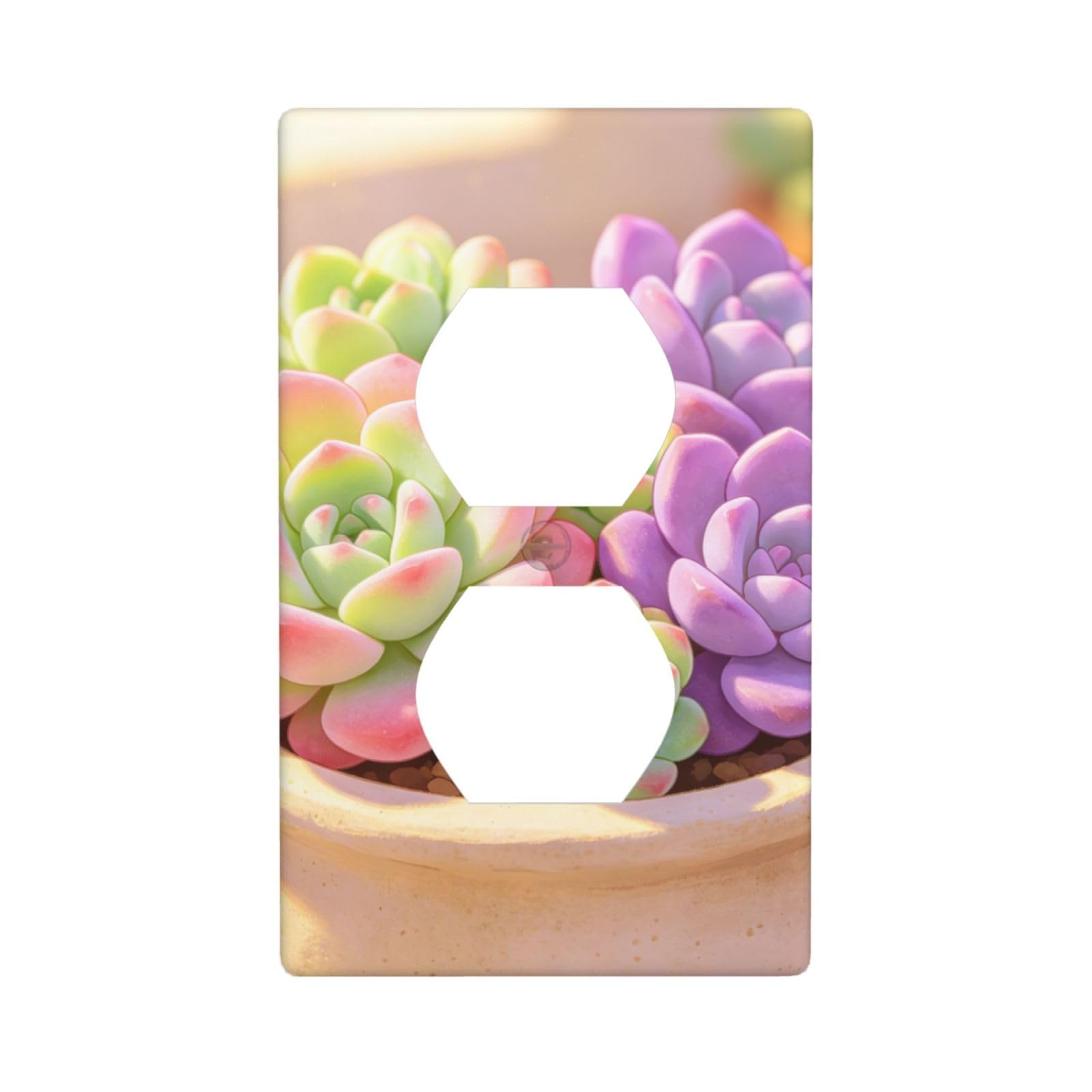 Green Succulent Art Decorative Switch Plate Cover-Unbreakable Polycarbonate Wall Plate for Home Office, 1 Gang with Screws