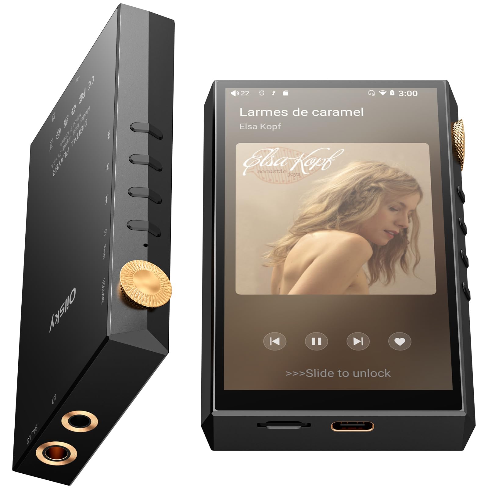 160GB Reproductor Hi-Res, Oilsky Reproductor MP3 HiFi con Bluetooth y WiFi, 4.4mm Balanced, Dual ESS DAC, 4,02'' sin Pérdidas DSD512 Digital Audio Música Player (Negro)