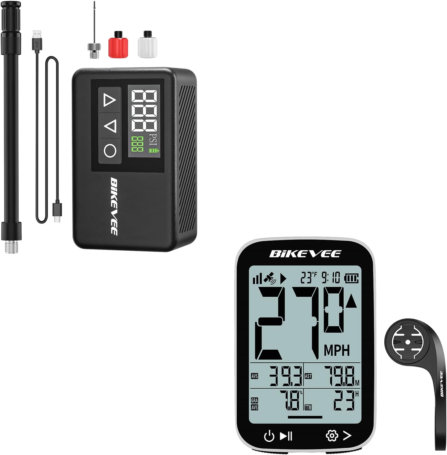 Bike Speedometer GPS Wireless Cycling Computer + Mini Bike Pump Electric (New Version)