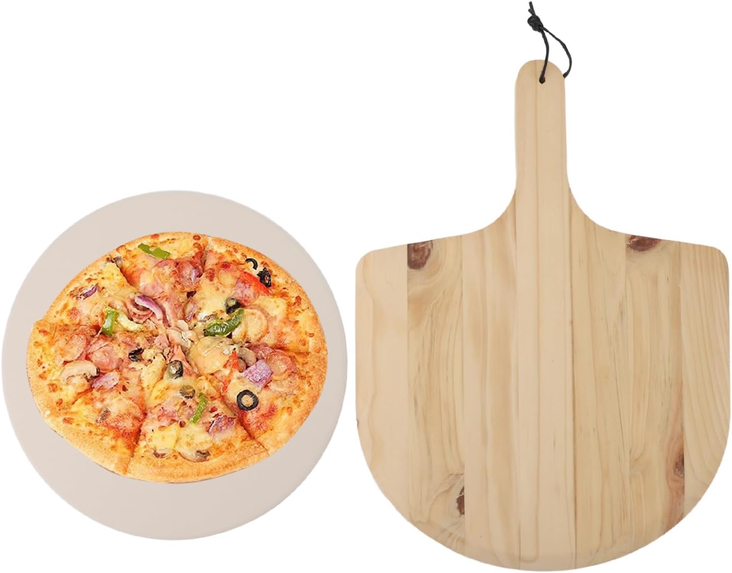 Grill Pizza Stone, Pizza Stone Set, Pizza Stone for Oven, Cordierite Uniform Heat Transfer with Pizza Peel Paddle, Pizza Baking Stone for Kitchen Bread Cooking Baking Pizza BBQ(B)