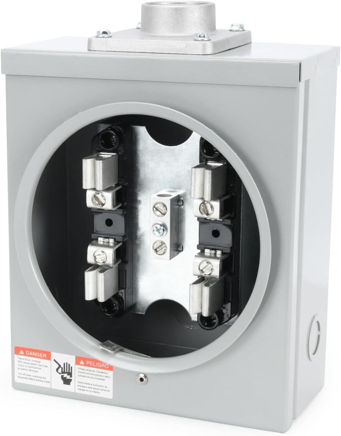 200 Amp Meter Socket, 4 Jaw Meter Base with Horn Bypass Meter Cover Plate, 600V 3 Wire Ring Type, Suitable for Overhead/Underground Feed