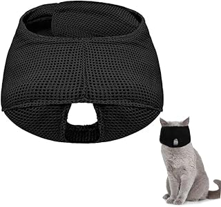 猫用 マスク 目隠し ペット フェイスマスク 穴あり 通気性 保護マスク爪切り補助用 耳掃除 マスク 噛みつき防止 猫を落ち着かせる、猫の餌やり、お風呂、爪切り、清潔、外出、予防接種に使用します (ブラック, L)