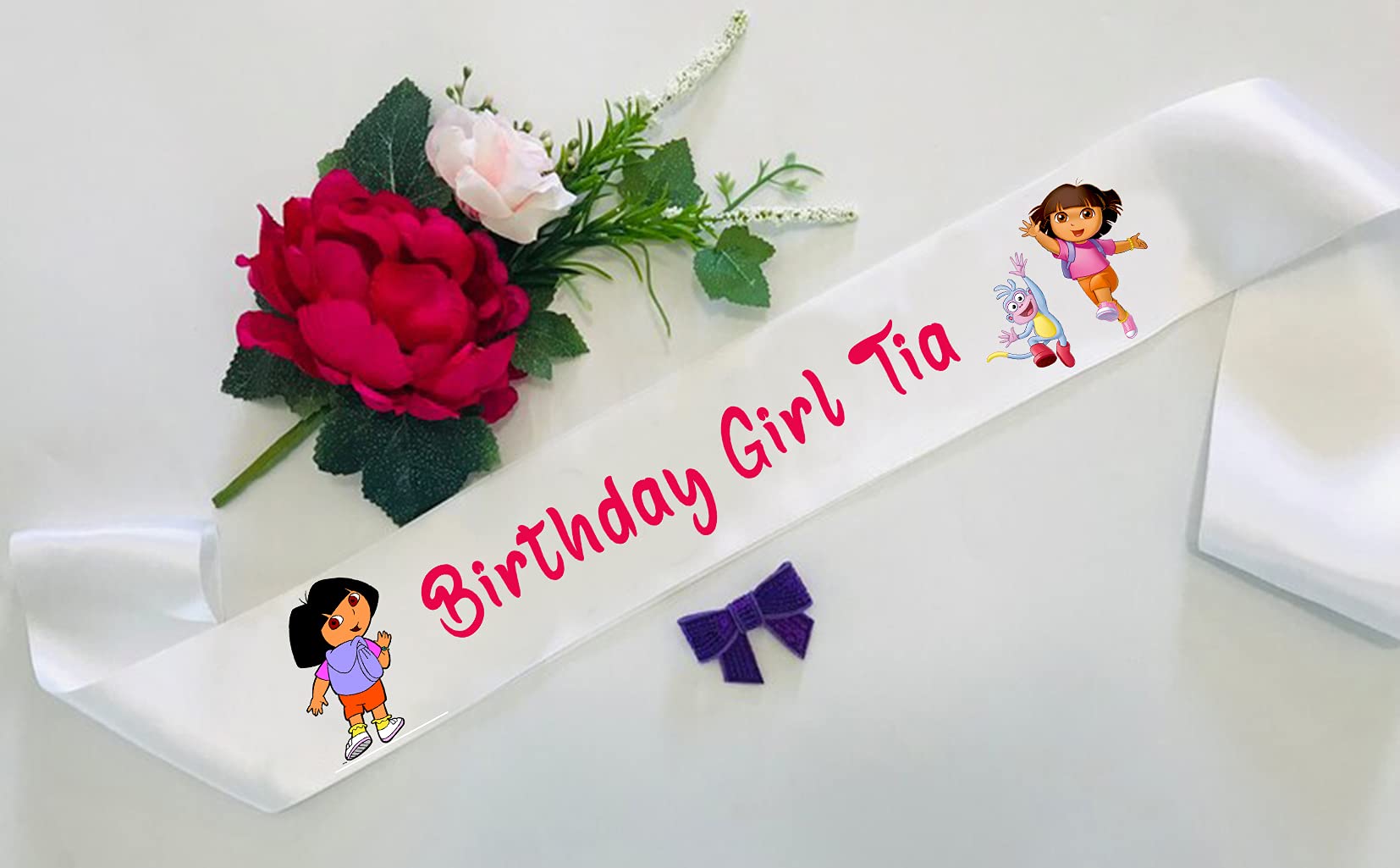 Style Secrets Customizable 3" Shimmering White Birthday Sash for Baby Girls Age 1-10 Years (Dora)