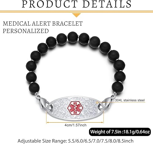Miniatura 2 de Pulseras personalizadas de alerta médica para mujer, grabado gratis, pulsera de identificación médica de acero inoxidable para mujer