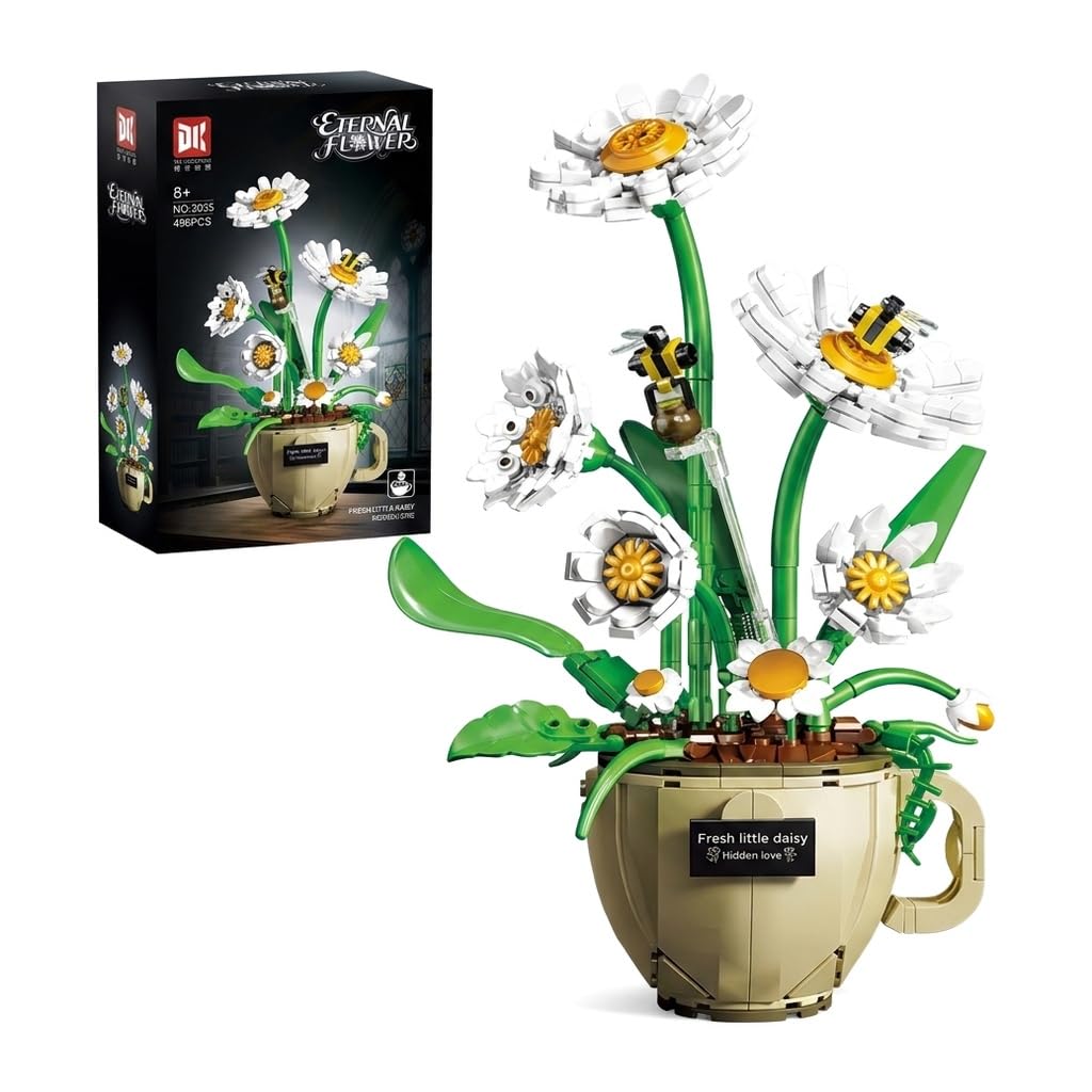 Daisy Flower Building Block Set with Vase, Compatible with Lego Daisy