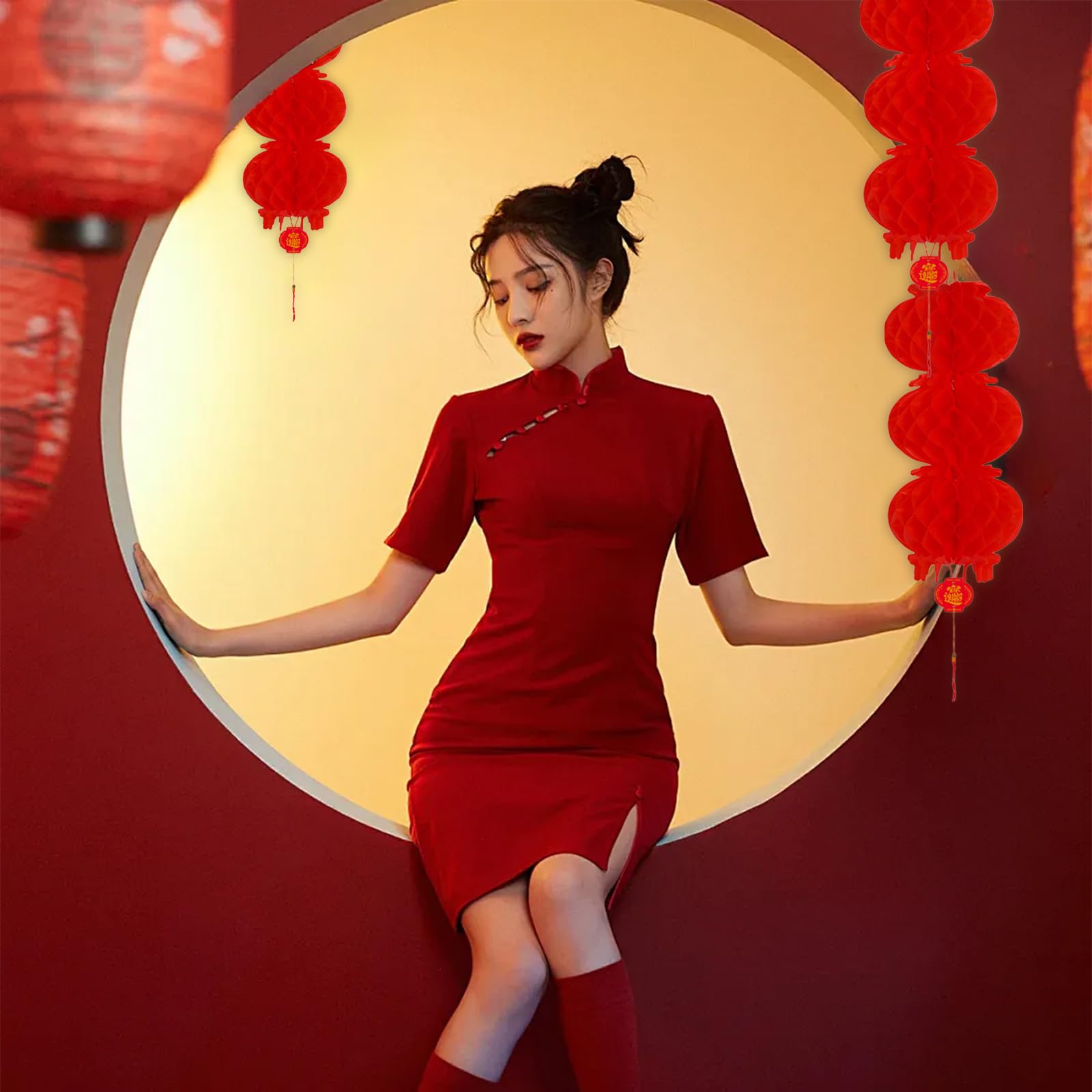 ✪ペーパーランタン 提灯 赤 8本 お正月 春節 5連 吊り下げ お祝い Amazon.co.jp: 20個セット 中華提灯 厚いタイプ 紙ちょうちん 赤