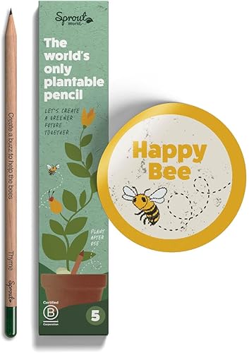 Sprout Lápices de madera  Happy Bee Edition  Lápices de madera plantables de grafito preafilados HB con semillas de flores, hierbas y verduras,