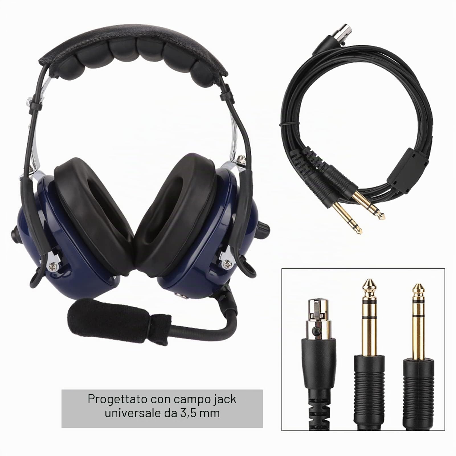 Cuffie Pilota con Riduzione del Rumore da 24 DB Cuffie Aeronautiche a Doppia Presa con Schiuma Antivento, Jack Universale da Chiara