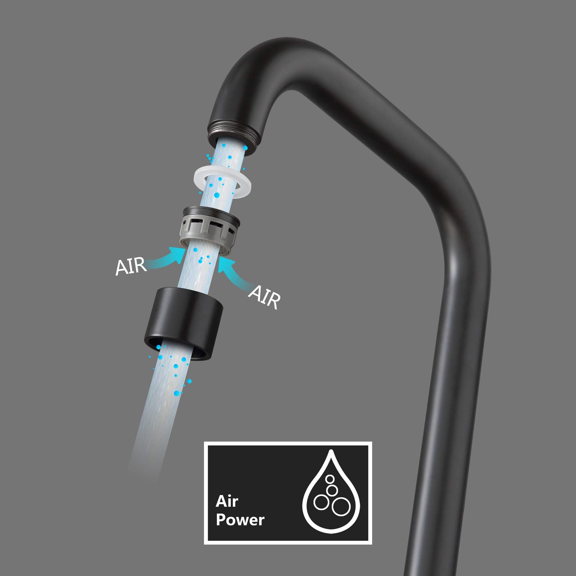 CECIPA Wasserhahn Küche Schwarz aus Edelstahl, Hochdruck Küchenarmatur 360° Drehbar, Spülenarmatur mit Einhebel für Warm und Kalt, Küchen Wasserhahn, G3/8 Anschluss Armatur | Spülenarmatur mit Einhebel für Warm und Kalt, Küchen Wasserhahn aus Edelstahl, G