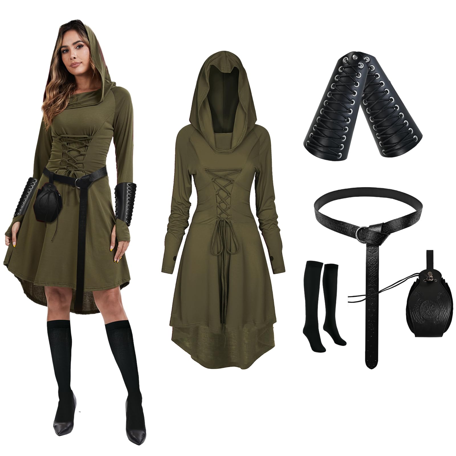 PORJDN Gothic kostuumset voor dames, middeleeuwse kleding voor dames