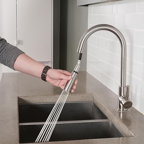 Miniatura 7 de Tienda Basics Grifo rociador desplegable de cocina moderno de un solo mango, níquel satinado