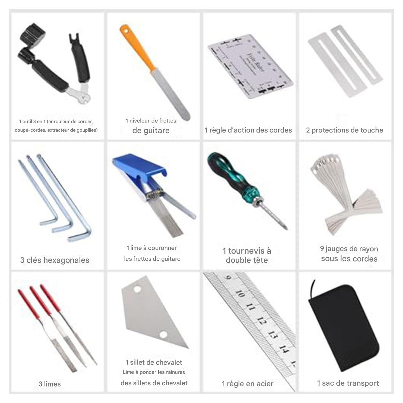 Kit d'Entretien pour Guitare | Entretien de Guitare Acoustique - Ensemble de 25 Outils de Réparation Instrument pour Voyage Studio Scène