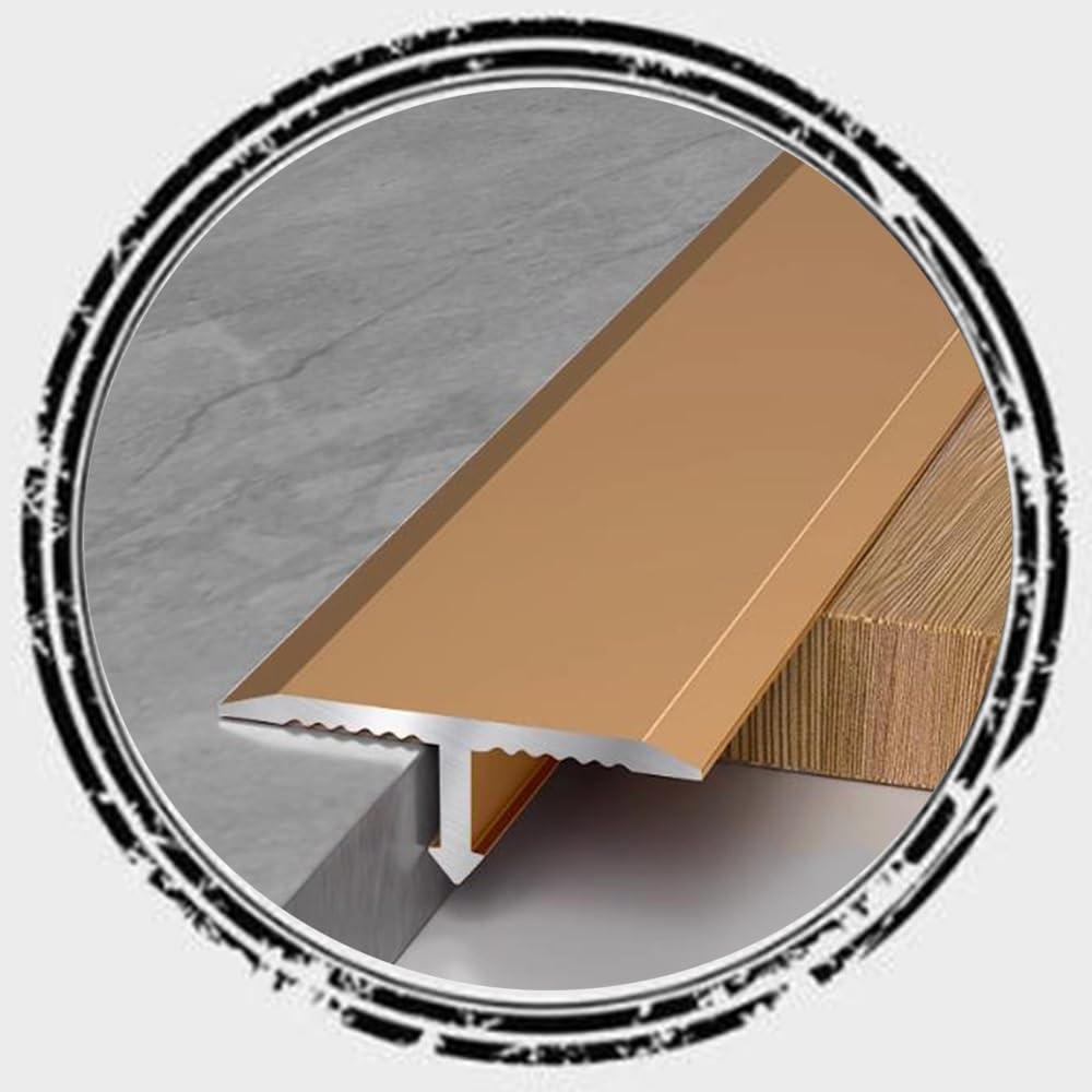 Luysmengeu Gold T Molding Floor Transition Strip 35.4In Aluminum Floors Flat Divider Strip, Waterproof Metal Fluted Saddle For Joining Floor Gaps