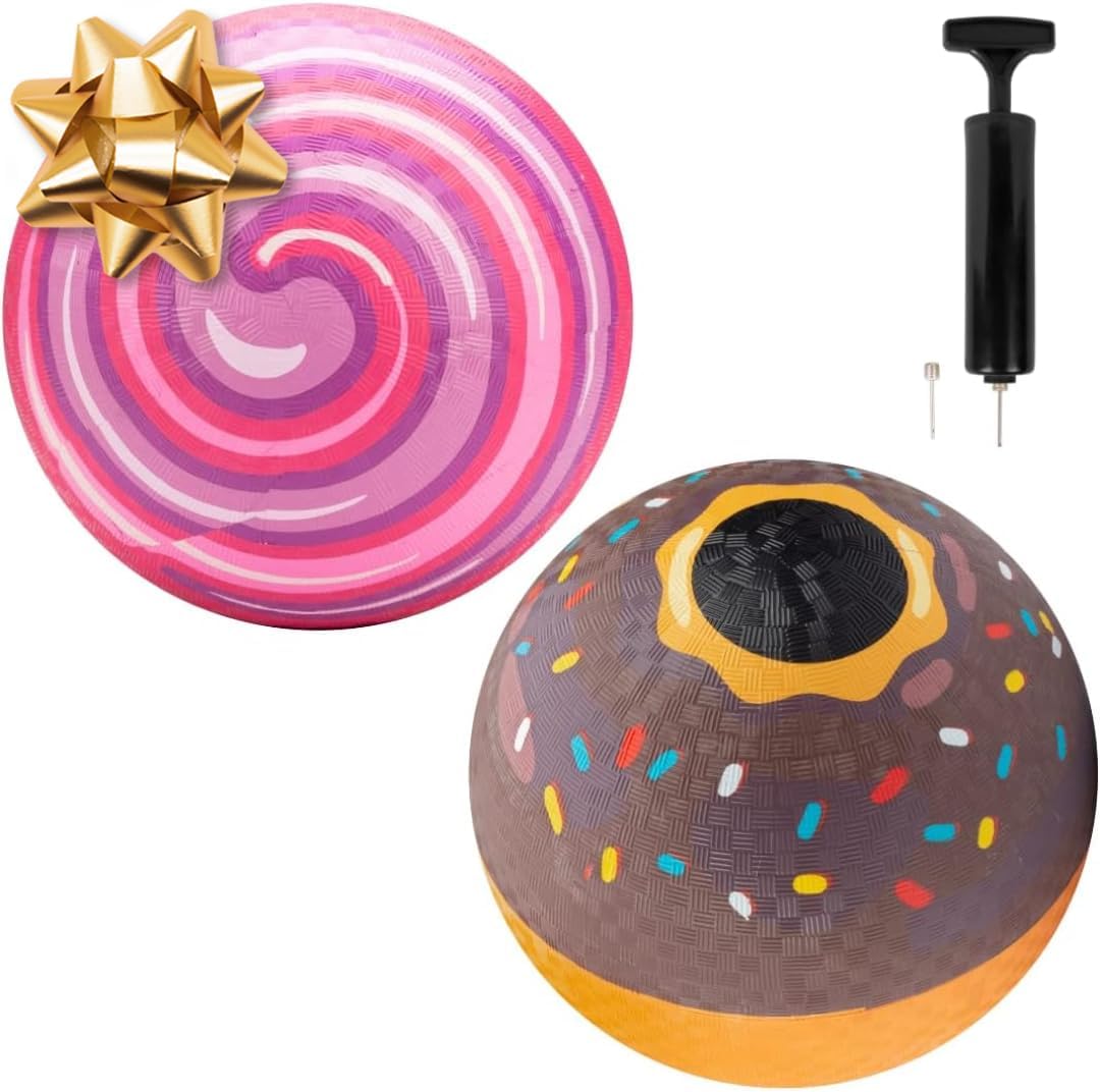 SCS Direct Gaga Dessert Themed Playground Balls (8.5 inches) w Air Pump- Durable Rubber Pack for Recess Dodgeball, Kickball, Gagaball Official Play & School -Fun Outdoor Toys & Gifts for Kids