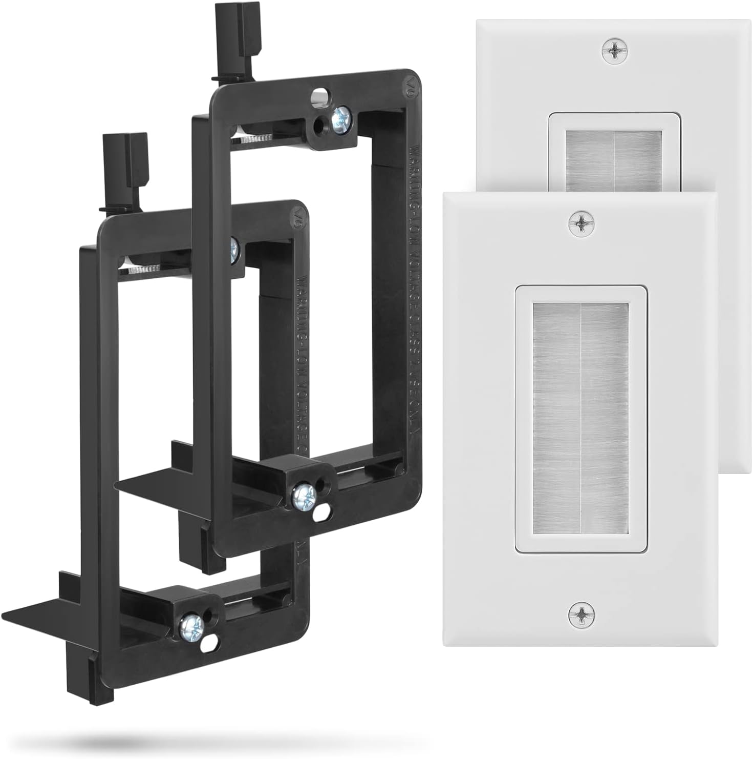Fosmon (10 Pairs) Single Gang Wall Plate, Brush Style Opening Passthrough Cable Plate with Low Voltage Mounting Bracket