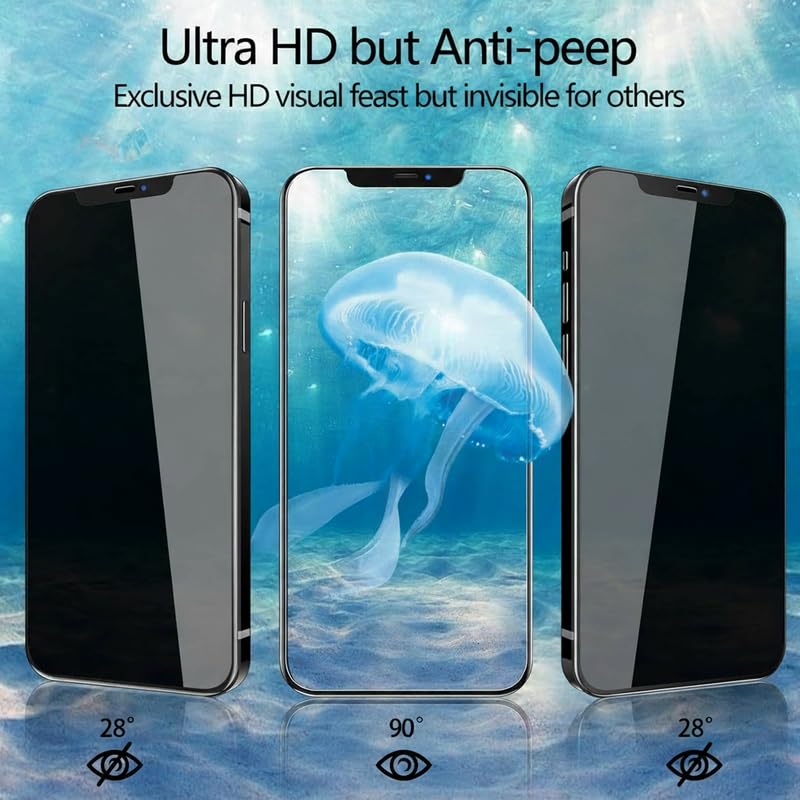 Image of OHAYO Privacy Tempered Glass Screen Protector for iPhone 12 / iPhone 12 Pro - Anti-Spy Filter, 9H Hardness, HD Clear, Bubble-Free Installation, Case Friendly, Fingerprint Resistant